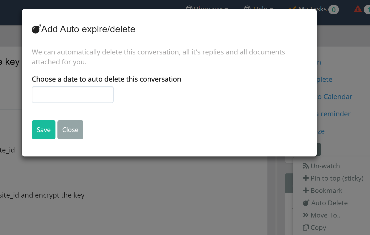 We can automatically delete a conversation and documents after a set date